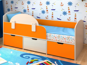 Кровать Малыш Мини Дуб молочный-Оранжевый без бортика