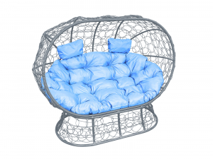 Кокон Лежебока на подставке с ротангом голубая подушка