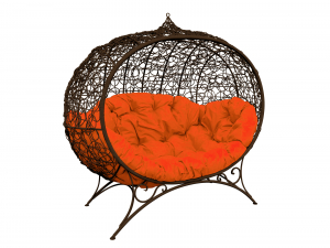 Кокон Улей на ножках с ротангом оранжевая подушка