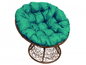 Кресло Папасан с ротангом зелёная подушка