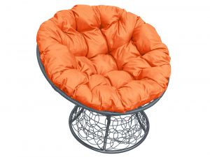 Кресло Папасан с ротангом оранжевая подушка