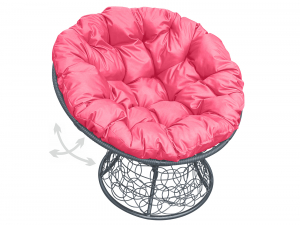 Кресло Папасан пружинка с ротангом розовая подушка